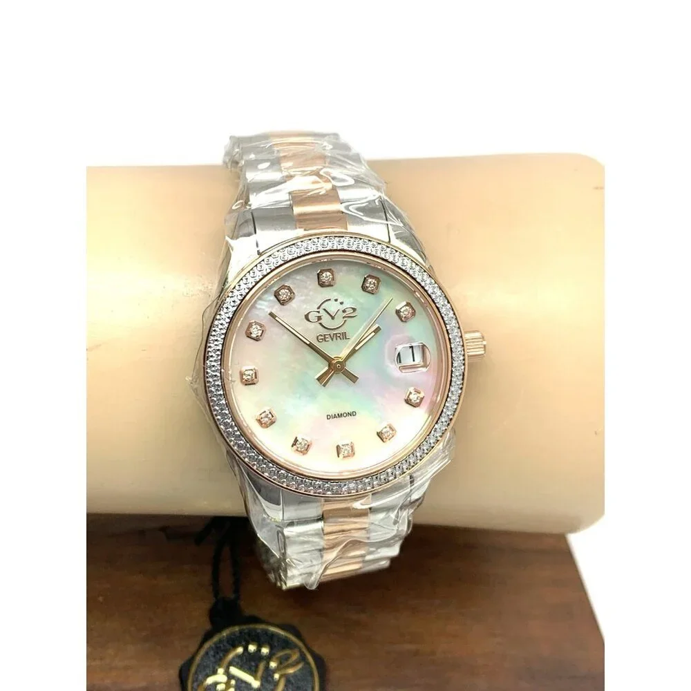 GV2 by Gevril Women's Watch 12423B Swiss Quartz Mother of Pearl Dial Two Tone